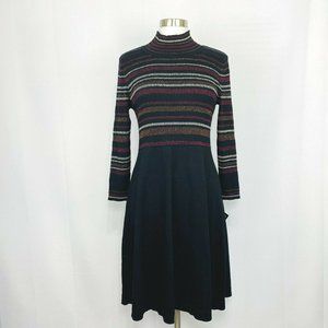 Studio One L Sweater Dress NEW $74 Black Pink Silver Metallic Stripes Mock #J